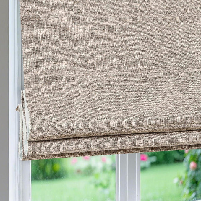 Cordless Linen Roman Shades, Natural Custom Fabric Room Darkening Roman Window Shades Blinds for Doors, French Doors, Kitchen Windows, Bathroom Windows