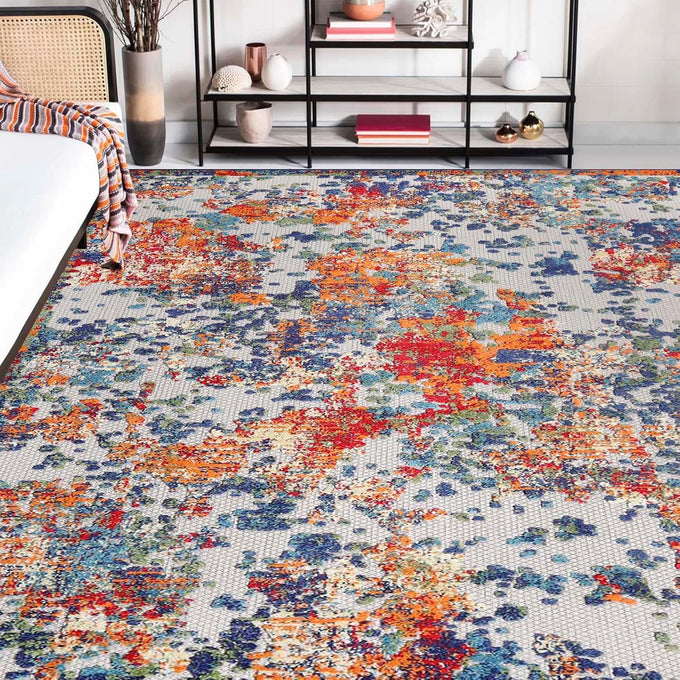 Superior Indoor Outdoor Area Rug, Perfect for Patio, Bedroom, Kitchen, Living Room, Entryway, Playroom, Nursery, Carpet Cover, Abstract Splatter Modern, Kalina Collection, 5' 2" x 7' 2", Cream