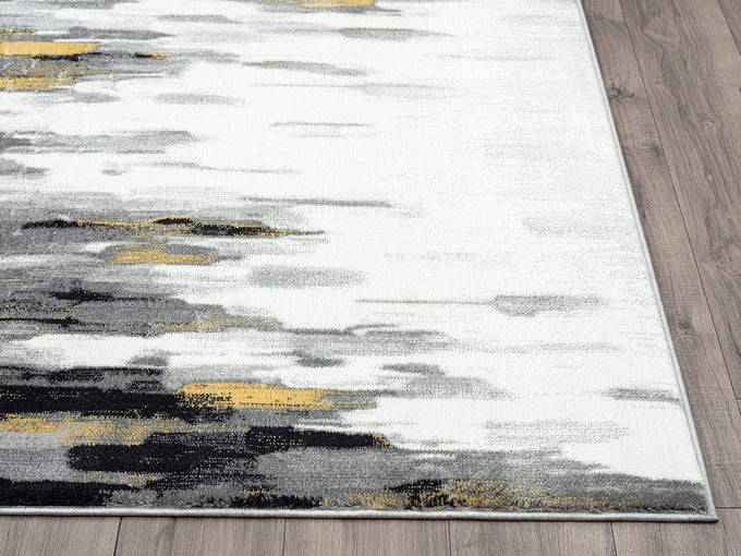 Abani Porto PRT140C Contemporary Grey and Yellow Abstract Area Rug 5'3"x7'6"