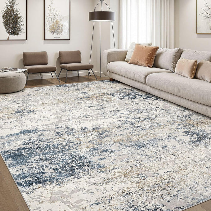 DMOYEST Area Rug Living Room Rugs 9x12 Washable Abstract Grey Carpet