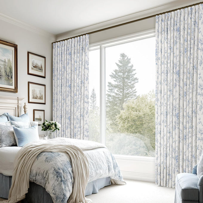 BILEEHOME Pleated Blue Curtains for Living Room Privacy Linen Drapes 40x90