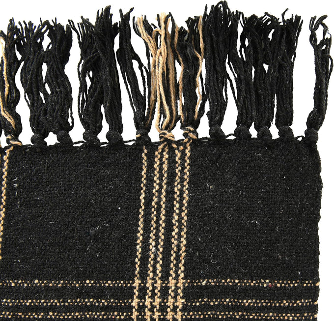 Plaid Black & Tan Fringed Woven Cotton Blend Throw