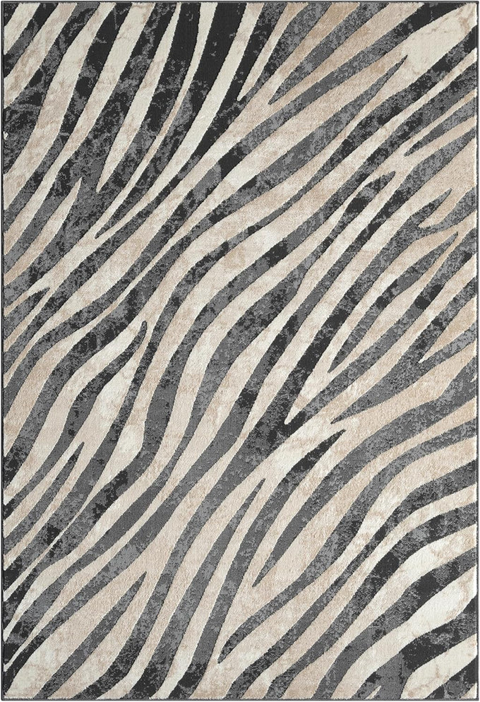Abani Terra Area Rug for Living Room, Bedroom - Zebra Pattern - Black Cream - 8' x 10' - Durable & Easy to Clean