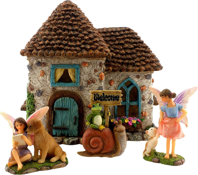 PRETMANNS Fairy Garden House Kit for Outside - Pinecone, 2 Fairies & Sign