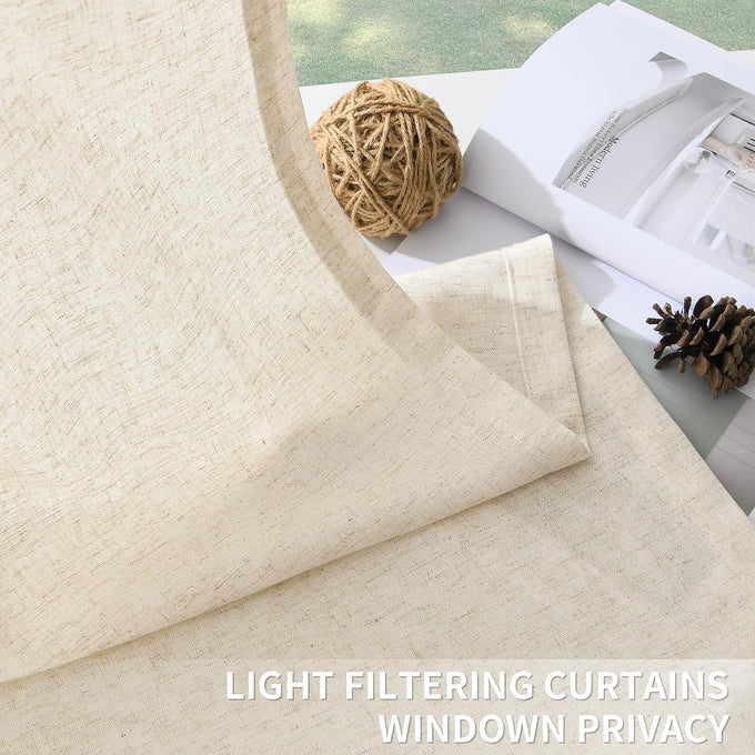 Guken Pinch Pleated Linen Curtains 98 Inches Long 2 Panels Set for Living Room Bedroom Natural Cream Farmhouse Modern Light Filtering Semi Sheer Pleat Drapes Back Tab Window Privacy Beige Ivory 40x98