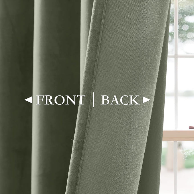 StangH Sage Green Pinch Pleat Velvet Curtains 96 Inches Long 2 Panels