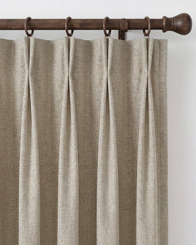 NICETOWN PRO 40x108 Natural 100% Full Blackout Faux Linen Curtains, Set of 2 Panels, 6cm High Temperature Pleated Back Tab Drapes for Living Room, Thermal Insulated Window Treatments, Elegant Style