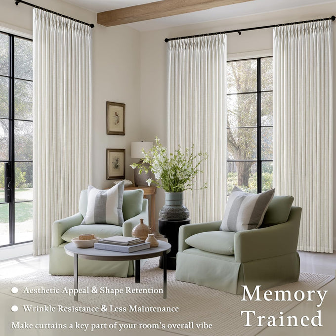 Natural Pinch Pleated Linen Blend Semi Sheer Window Curtains 90 Inches Long