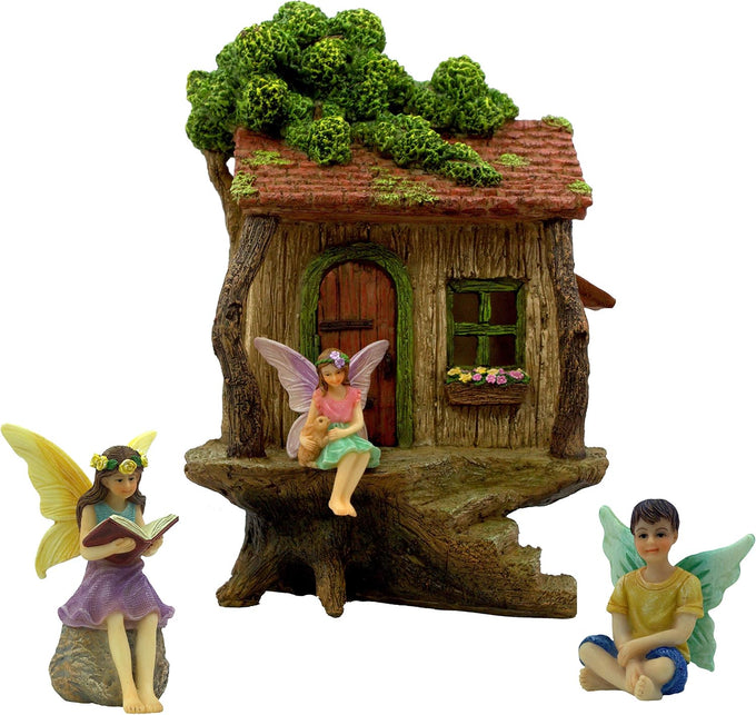 PRETMANNS Fairy Garden House Kit for Outside - Pinecone, 2 Fairies & Sign