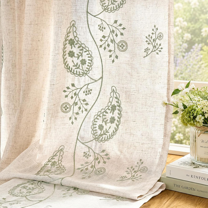 jinchan Linen Curtains 96 Inch Terracotta Floral Drapes Back Tab 2 Panels