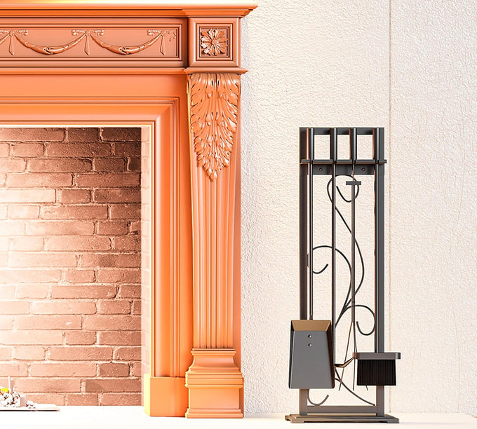 Kingson 5-Piece Heavy Duty Wrought Iron Fireplace Tool Set - Durable Indoor & Outdoor Fireplace Accessories with Decorative Black Finish - Stylish and Functional Hearth Décor for Fireplaces