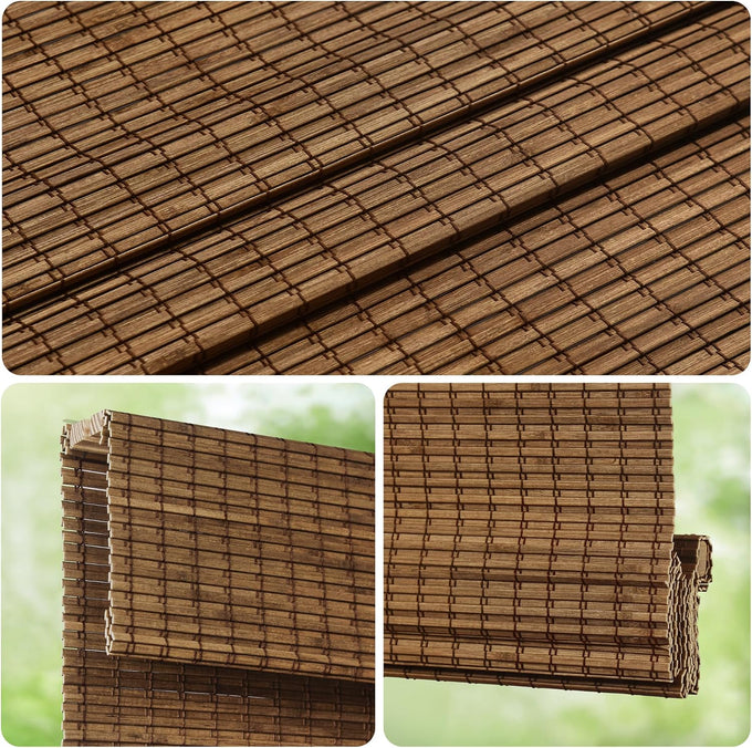 LazBlinds Cordless Bamboo Roman Shades, 34.5x48, Highfield Teak