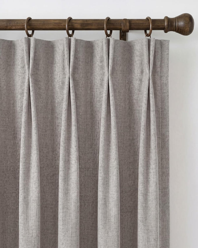 NICETOWN PRO 40x108 Natural 100% Full Blackout Faux Linen Curtains, Set of 2 Panels, 6cm High Temperature Pleated Back Tab Drapes for Living Room, Thermal Insulated Window Treatments, Elegant Style