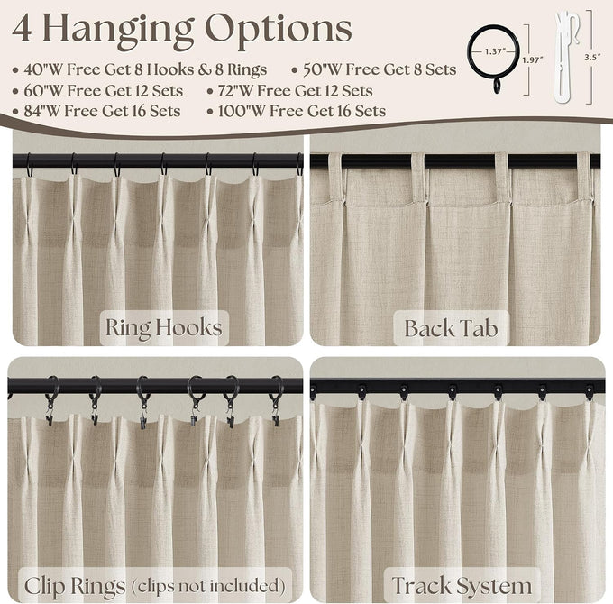 72 Inch Wide Curtains Extra Wide Pinch Pleated Thick Linen Drapes 72x102