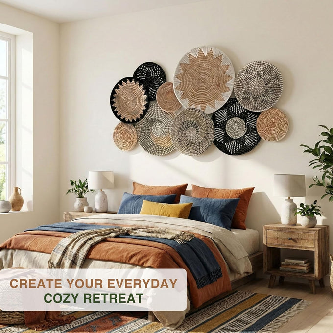 Woven Basket Wall Decor Set of 10, Decorative Wall Plates