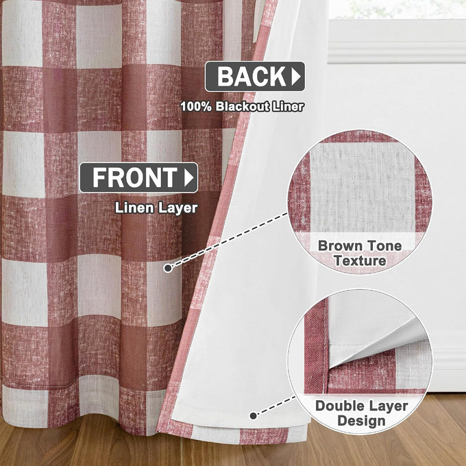 MYSKY HOME Terracotta Plaid Blackout Curtains for Bedroom and Living Room