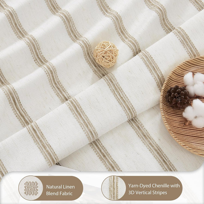 DriftAway 100% Blackout Farmhouse Linen Chenille Stripe Drapes Camel Beige