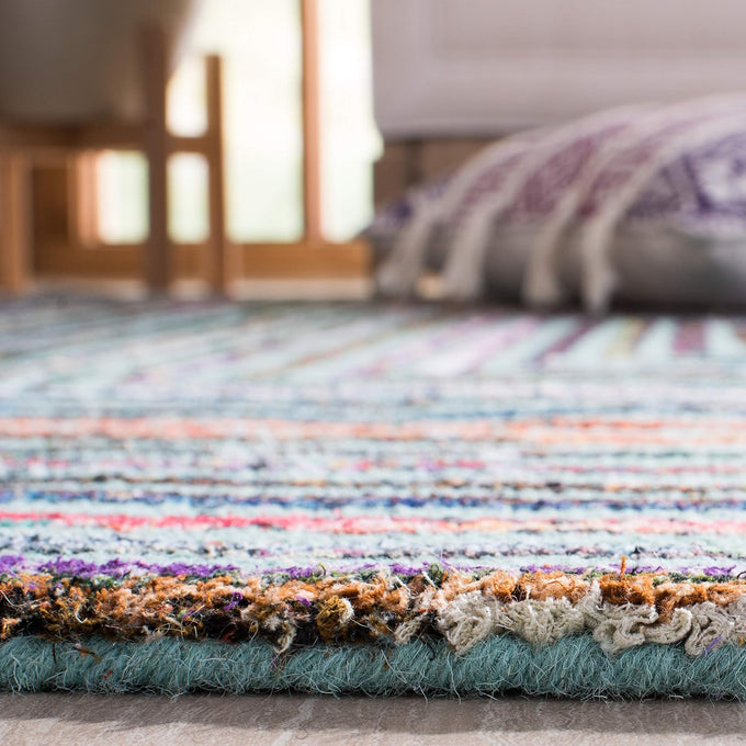 SAFAVIEH Nantucket Collection Accent Rug - 3' x 5', Teal, Handmade Boho Abstract Cotton & Wool, Ideal for High Traffic Areas in Entryway, Living Room, Bedroom (NAN603A)