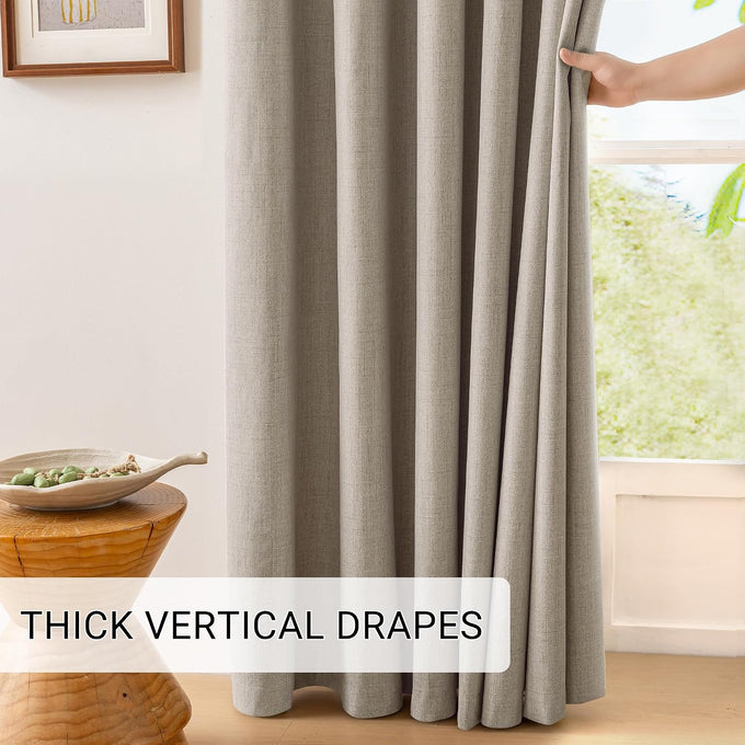 ChrisDowa Linen Drapes for Bedroom & Living Room 100% Blackout Curtains 96"