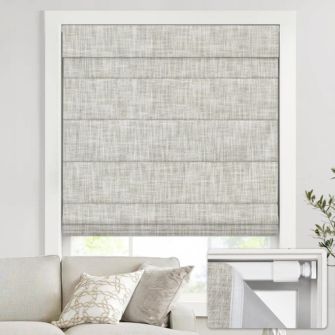 UNISHADES No Drill Cordless Roman Shades, 34×64 in, Room Darkening Beige
