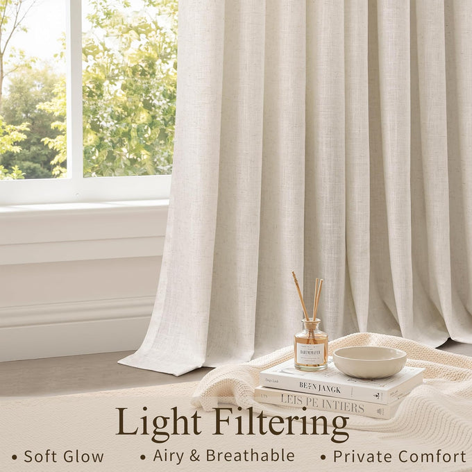 Hokibero Cream Grommet Linen Curtains 94 Inches Long for Living Room