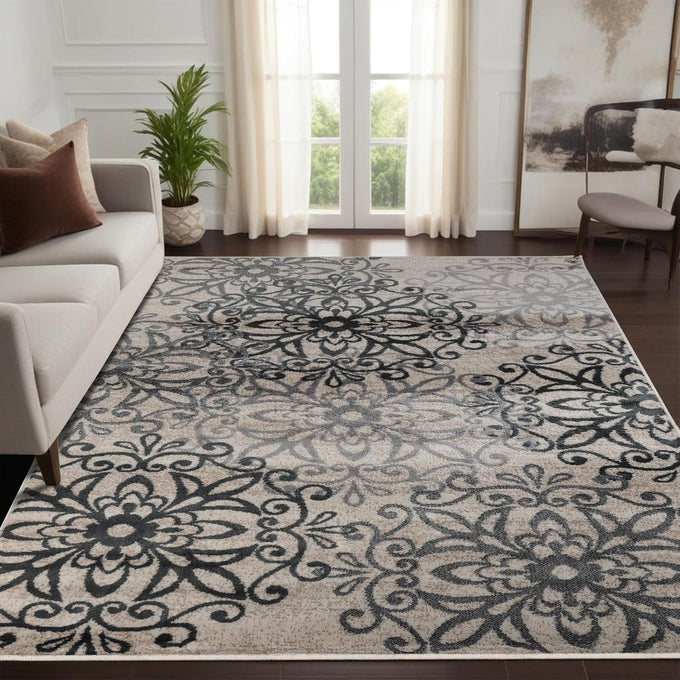 SUPERIOR Indoor Area Rug, Modern Floral Design, 5'x8', Beige-Brown