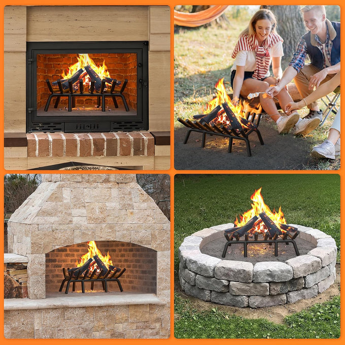 Jusgym Fireplace Grate 24 in with 8 Support Legs and Fire Tongs & Poker