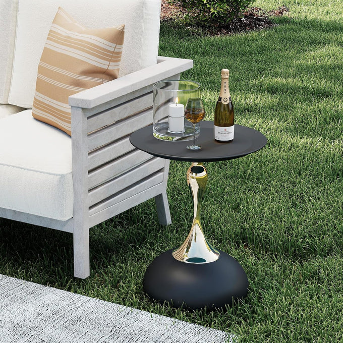 Metal Round End Table,Accent Side Table for Living Room,Black,15.7"Lx 19.7H
