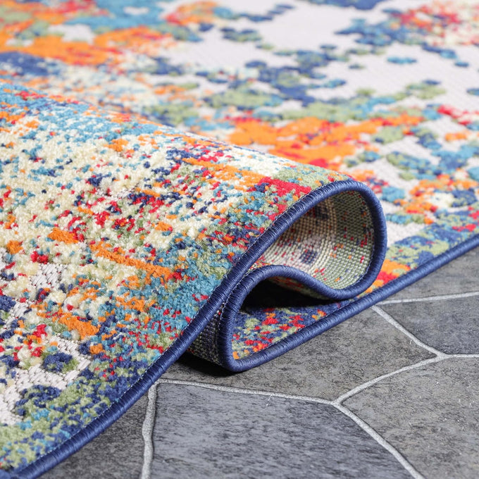 Superior Indoor Outdoor Area Rug, Perfect for Patio, Bedroom, Kitchen, Living Room, Entryway, Playroom, Nursery, Carpet Cover, Abstract Splatter Modern, Kalina Collection, 5' 2" x 7' 2", Cream