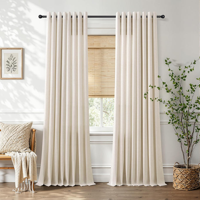 Hokibero Cream Grommet Linen Curtains 94 Inches Long for Living Room