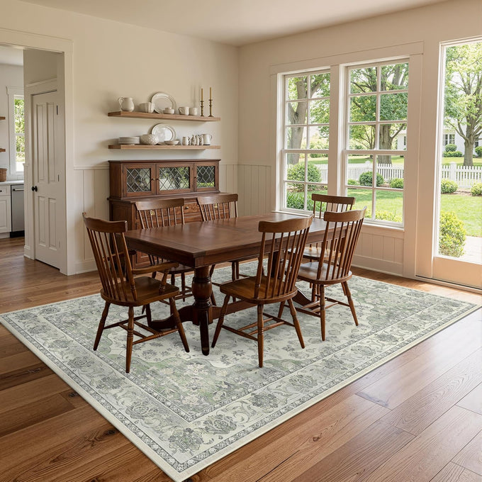 5x7 Non-Slip Washable Livingroom Vintage Area Rug, Sage Green