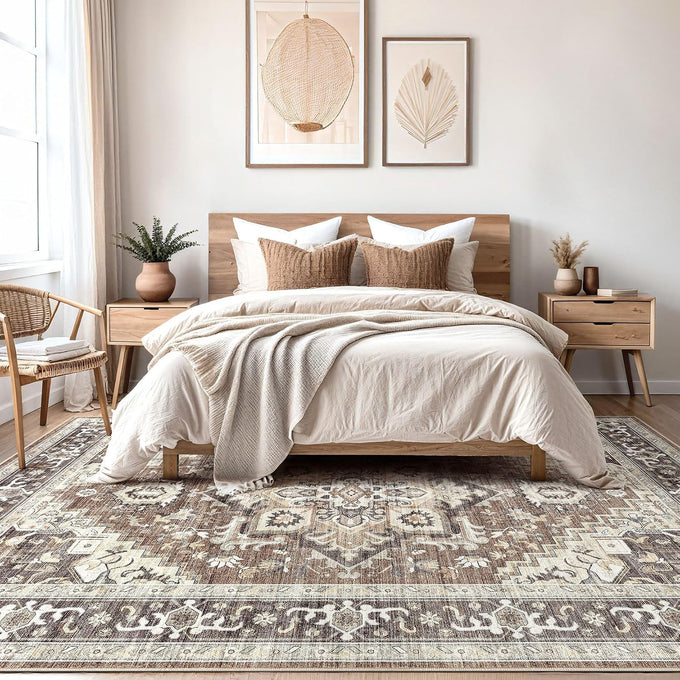 DTICON Vintage Washable 8x10 Area Rug Living Room Rugs, Dark Brown