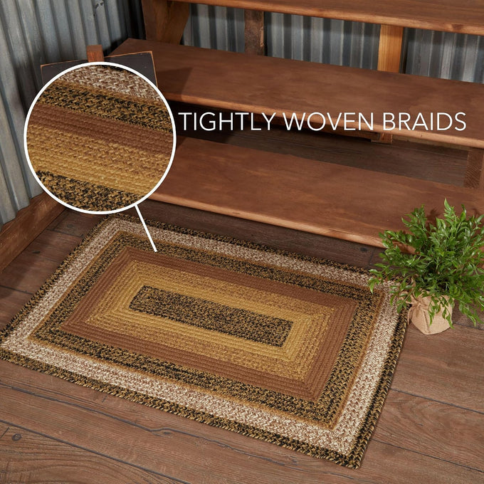 VHC Brands Kettle Grove Primitive Jute Black Striped Accent Rug Rectangle w/Floor Pad 24"x36"
