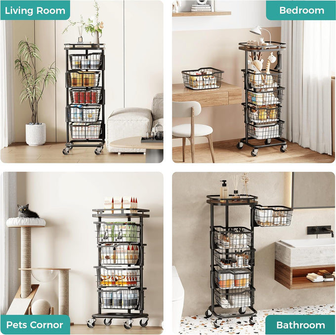 5 Tier Rotating Kitchen Storage Cart, Fruit Vegetable Potato Rack Stand