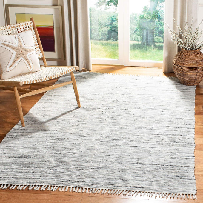 SAFAVIEH Rag Rug Collection Area Rug - 6' x 9', Grey, Handmade Boho Stripe Cotton, Ideal for High Traffic Areas in Living Room, Bedroom (RAR121A)