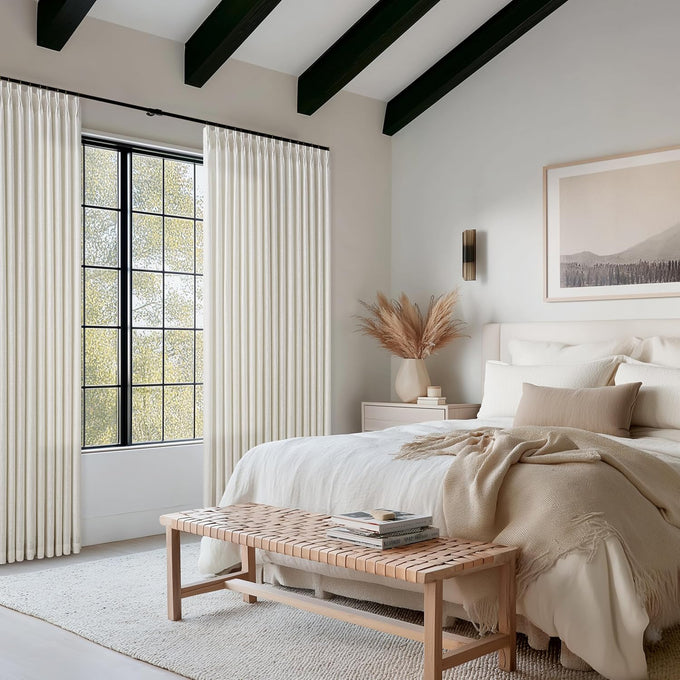 Natural Pinch Pleated Linen Blend Semi Sheer Window Curtains 90 Inches Long