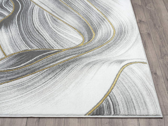 Abani Grey & Gold Metallic Contemporary Ribbon 4' x 6' Area Rug, Rugs Swirl Design Neutral Non-Shed Bedroom Rug