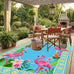 Luxury Flamingo Tropical Leaf Flower Patter 4x6 Outdoor Rug Blue Pink Gold Waterproof Soft Pile Carpet for Patio Porch Deck Balcony Chic Double Layer Border Garden Backyard Durable Mat