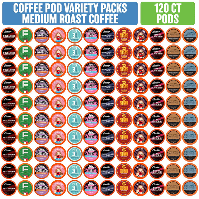 Coffee Pod Variety Packs Medium Roast Sampler, Assorted, Compatible with 2.0 K-Cup Brewers, Variety Pack, 120 Count (Pack of 1)