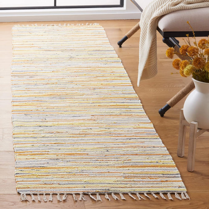 SAFAVIEH Rag Rug Collection Area Rug - 5' x 8', Turquoise & Multi, Handmade Boho Stripe Cotton, Ideal for High Traffic Areas in Living Room, Bedroom (RAR129C)