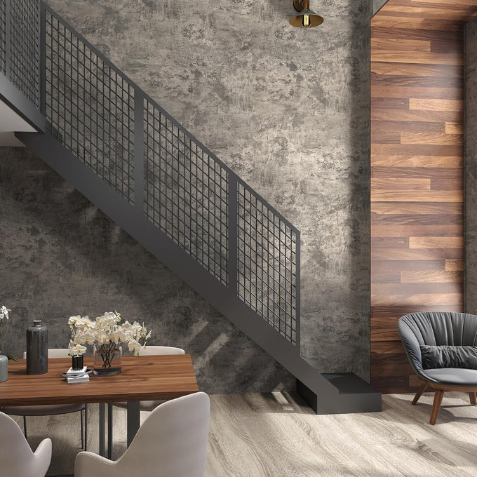 JSEVEM 31"×354" Light Brown Concrete Wallpaper Peel and Stick Industrial Beige Gray Cement Contact Paper Vinyl Warp Matte Textured Self Adhesive Wall Paper for Bedroom Bathroom Office Walls