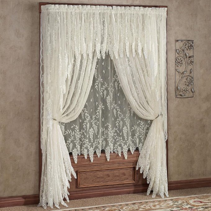 Traditional Wisteria Arbor Lace Window Treatment, Sage, 6 Pc Set
