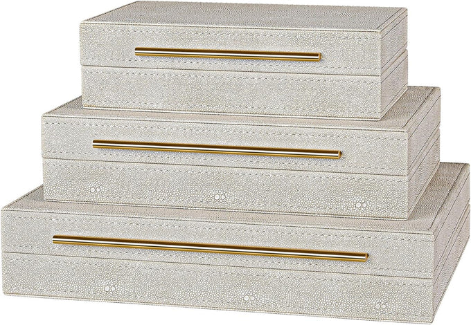 Elegant Set of 3 Ivory Shagreen Decorative Boxes