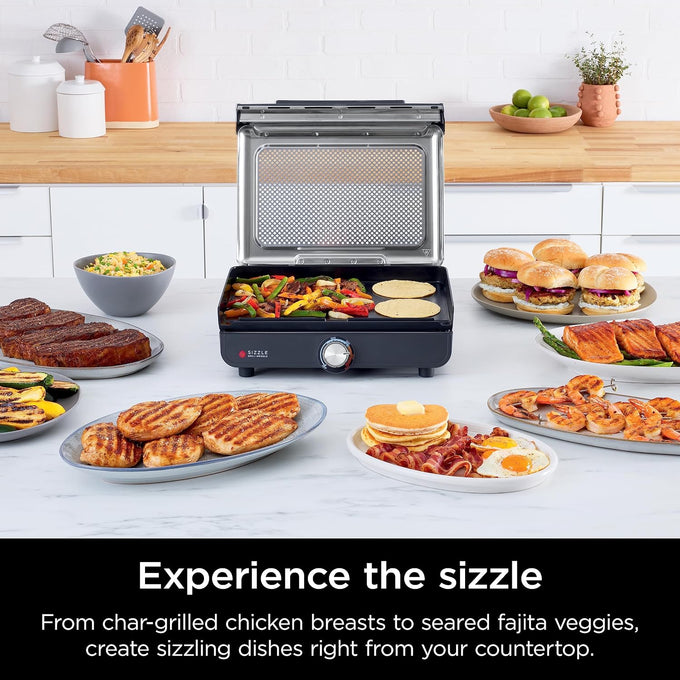Ninja® Sizzle™ Indoor Grill & Griddle, 14'', 500°F, Grey/Silver, GR101