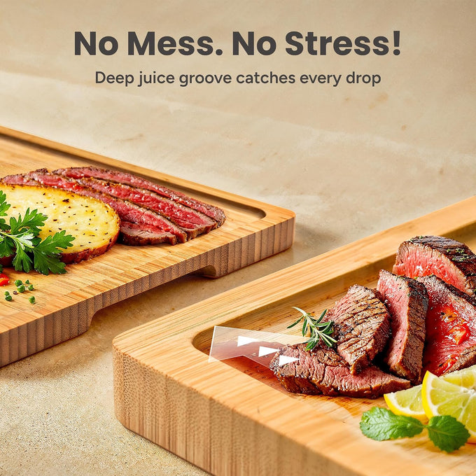 SMIRLY Cutting Boards for Kitchen, 3 Piece Bamboo Cutting Board with Stand