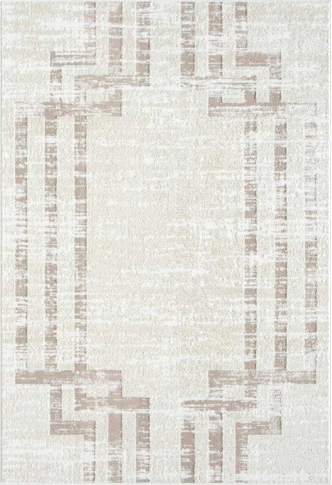 Abani Cream Area Rug for Living Room, Bedroom - Art Deco Pattern- 5' x 8' -Durable & Easy to Clean