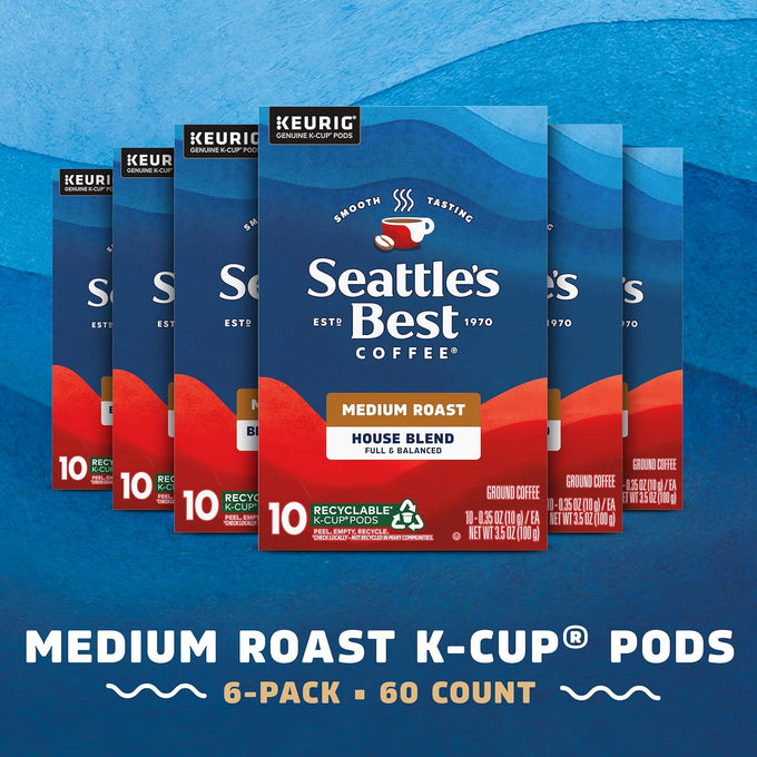 Seattle's Best Coffee K-Cup Pods House Blend Medium Roast, 6 Boxes 60 Pods