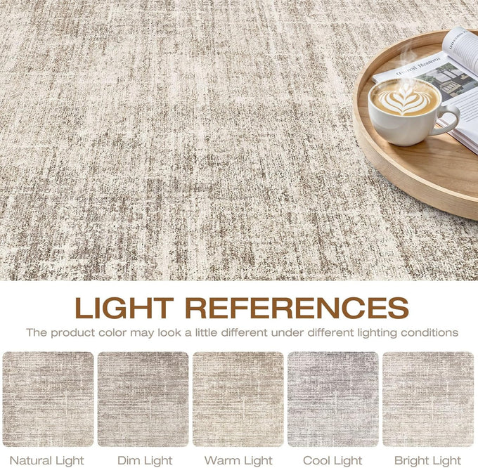 LOONGRUG 8x10 Area Rugs Washable Neutral Modern Rug for Living Room Brown