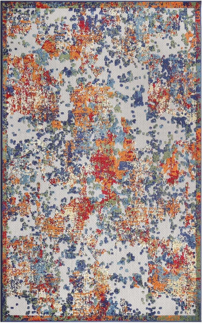 Superior Indoor Outdoor Area Rug, Perfect for Patio, Bedroom, Kitchen, Living Room, Entryway, Playroom, Nursery, Carpet Cover, Abstract Splatter Modern, Kalina Collection, 5' 2" x 7' 2", Cream