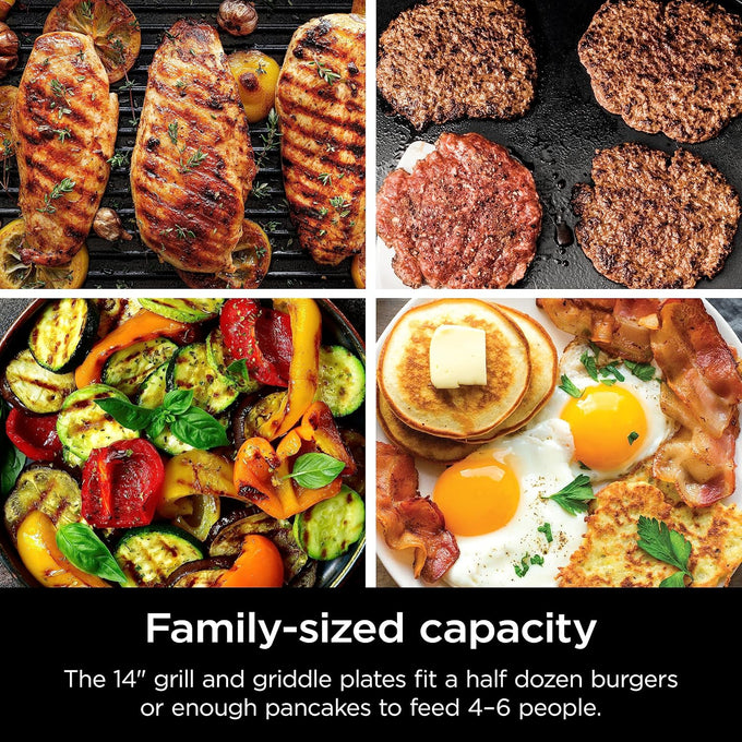 Ninja® Sizzle™ Indoor Grill & Griddle, 14'', 500°F, Grey/Silver, GR101